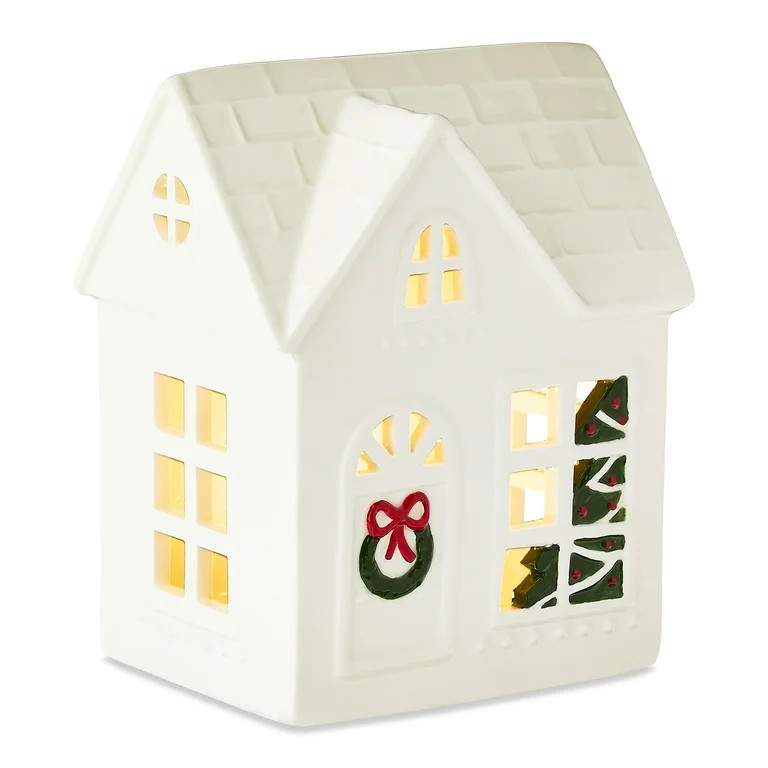 Light-Up LED Ceramic House Christmas Tabletop Decoration, White, 6.75", by Holiday Time | Walmart (US)