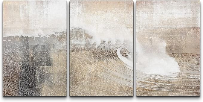 wall26 Canvas Print Wall Art Set Gray & Tan Color Block Ocean Wave Overlay Nature Wilderness Digi... | Amazon (US)