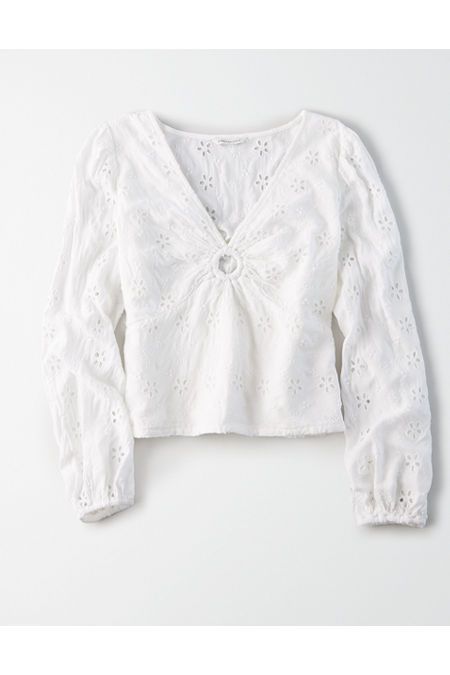 AE Long Sleeve Ring Front Top | American Eagle Outfitters (US & CA)
