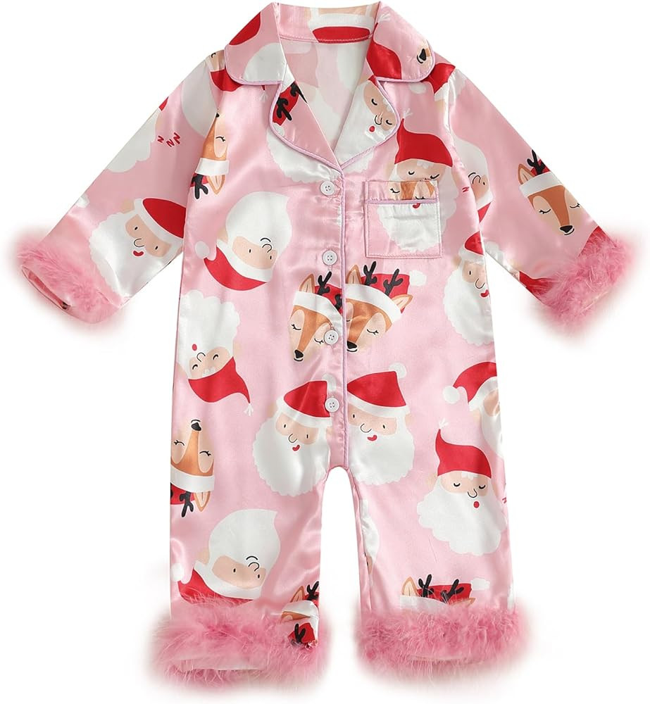 Baby Girl Christmas Pajamas Pjs Long Sleeve Button Down Newborn Pajama Romper Sleepwear One-piece... | Amazon (US)