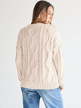 Trendy Queen Women's Oversized Cable Knit Crewneck Sweaters | Amazon (US)