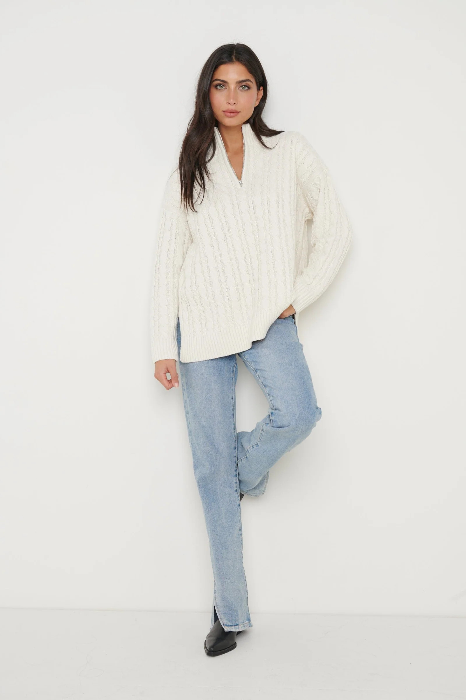 Braelyn Zip Collared Knit Jumper - Cream | Pretty Lavish (UK)