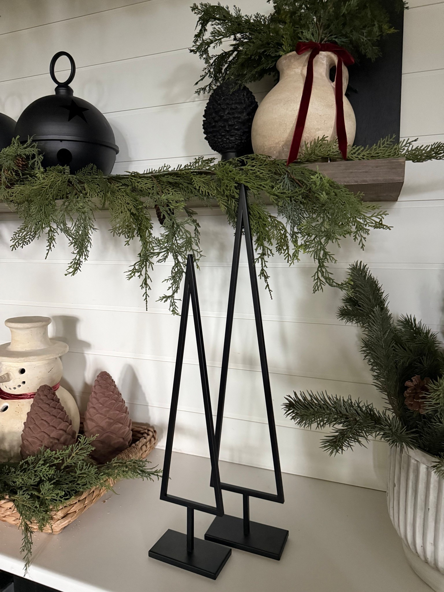 Slim metal trees..love incorporating a bit of black here and there. 
Touch of chic drama✨