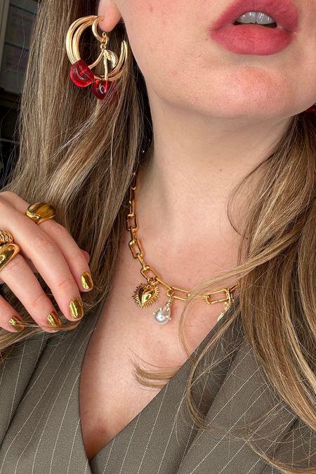 Pop your cherry with the latest jewellery trend… 🍒🍒
Cherry earrings | Cherry necklace | Heart flame necklace | Shrimps pearl charm | Chunky jewellery | Gold jewelry | Hoop earrings | Pinstripe suit 

#LTKparties #LTKfindsunder50 #LTKworkwear