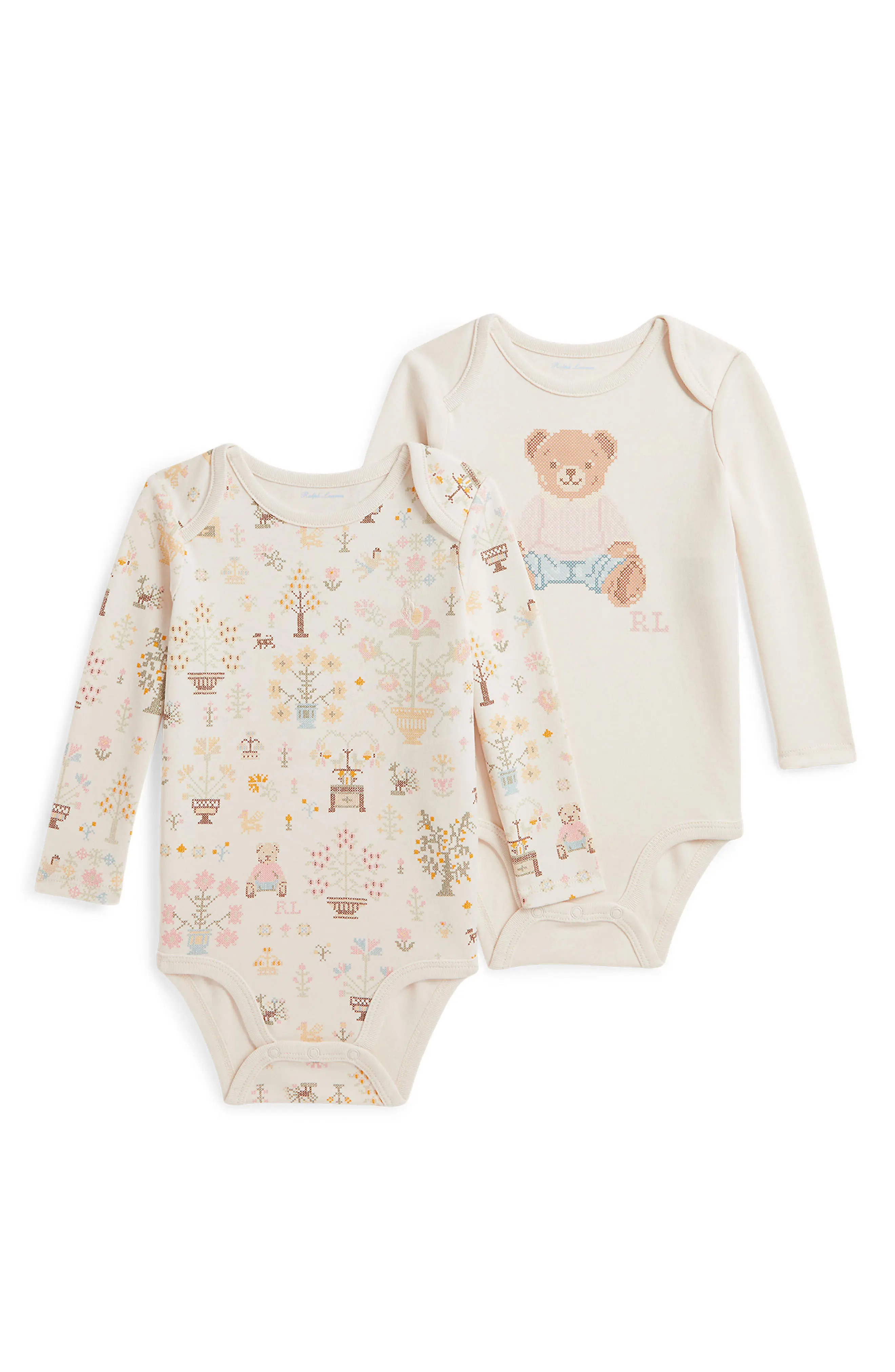 Ralph Lauren Kids' 2-Pack Petite Point Baby Bear Bodysuits (Women) | Nordstrom | Nordstrom