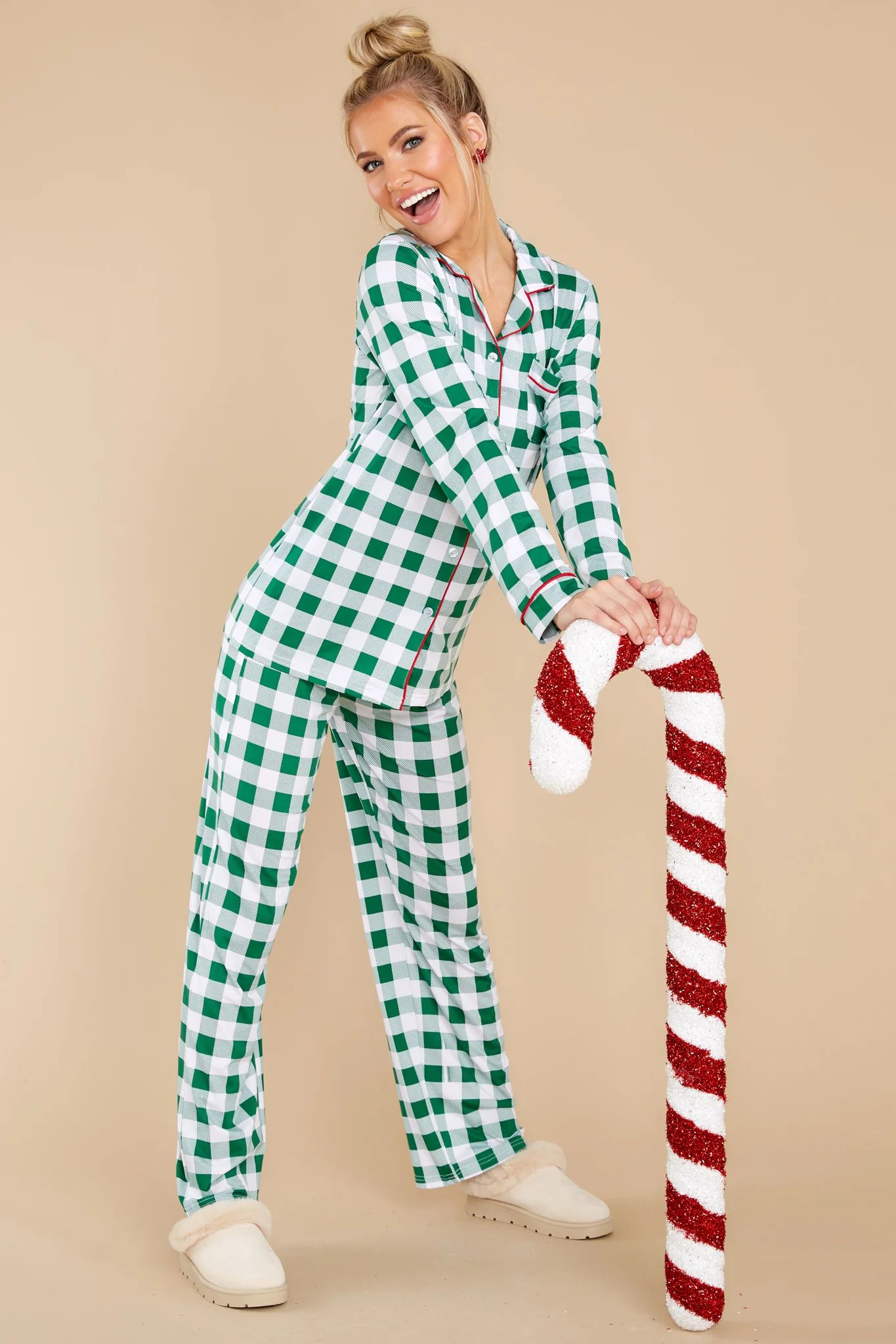 Hit The Hay Green Gingham Pajama Set | Red Dress 