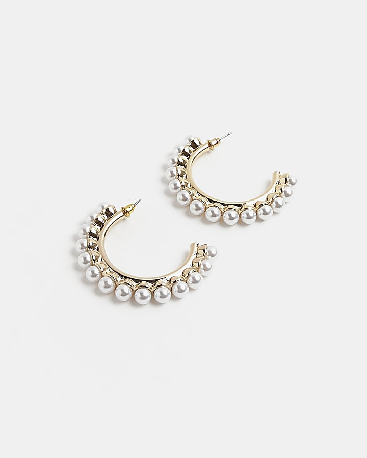 White faux pearl hoop earrings | River Island (UK & IE)