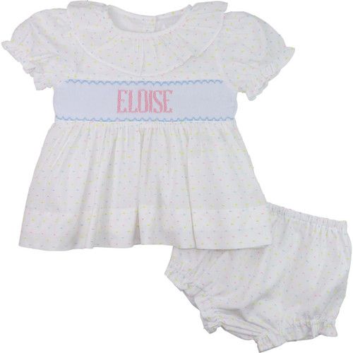 Pastel Swiss Dot Custom Smocked Diaper Set | Cecil and Lou