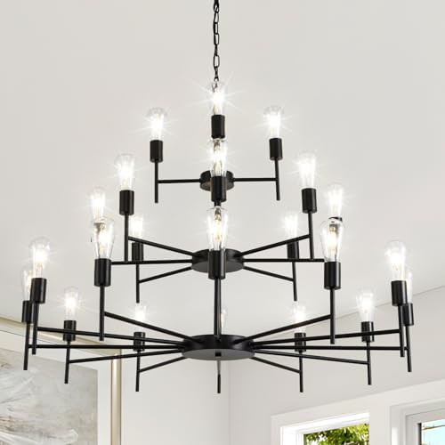Modern Farmhouse Chandelier 24 Light Large Black Chandeliers for Dining Room Light Fixture, Round... | Amazon (US)