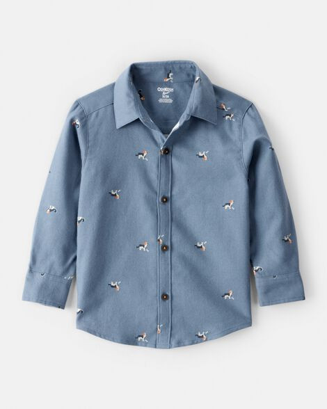 Toddler Boy Dog Print Button-Down Shirt - Blue | Carter's Inc