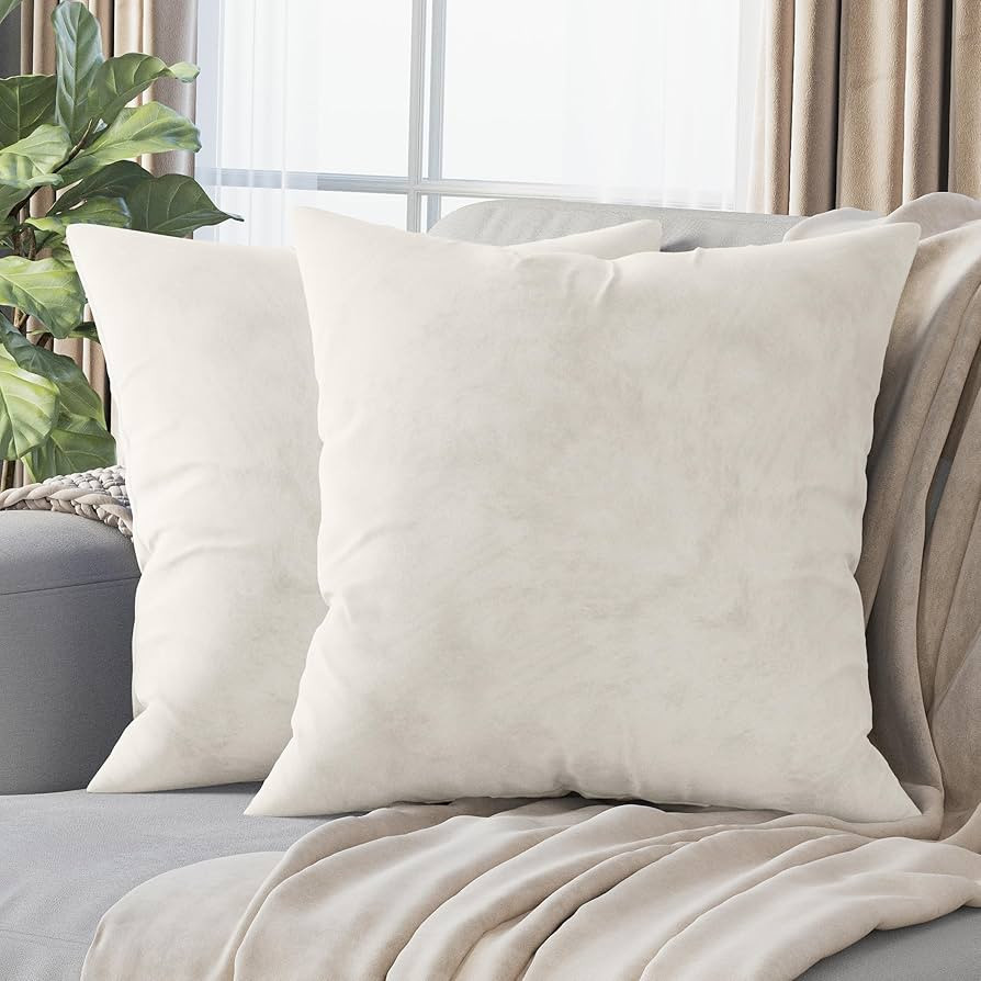 NEATERIZE Premium Velvet Pillow Covers 20x20 Cream - Washable Decorative Fabric Throw Pillow Cove... | Amazon (US)