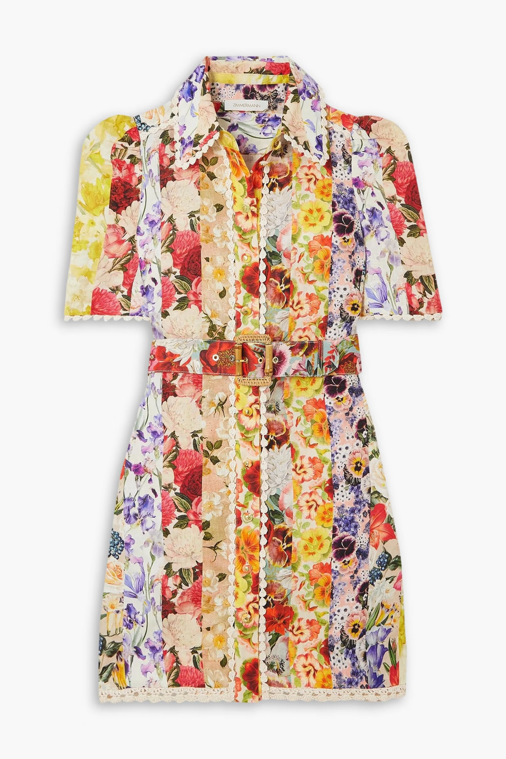 Belted floral-print linen mini shirt dress | The Outnet (US and CA)