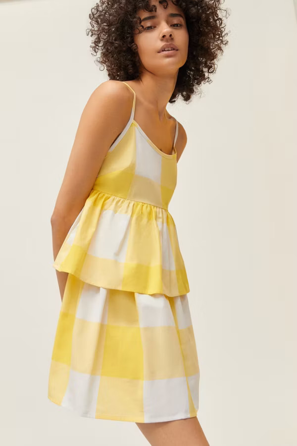 Urban Renewal Remnants Blown Out Gingham Tiered Mini Dress | Urban Outfitters (US and RoW)