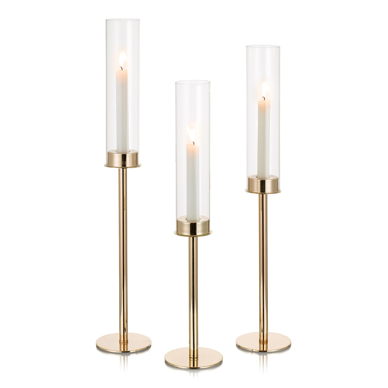 NUPTIO Gold Taper Candle Holders: 3 Pcs 60 & 55 &50 cm Tall Hurricane Candlestick Holder with Ope... | Amazon (CA)
