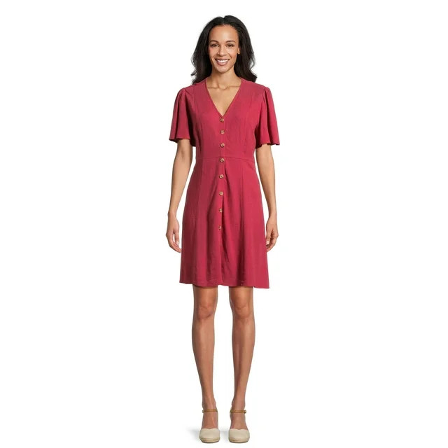 Time and Tru Women's Button Front Mini Dress, Sizes XS-XXXL | Walmart (US)