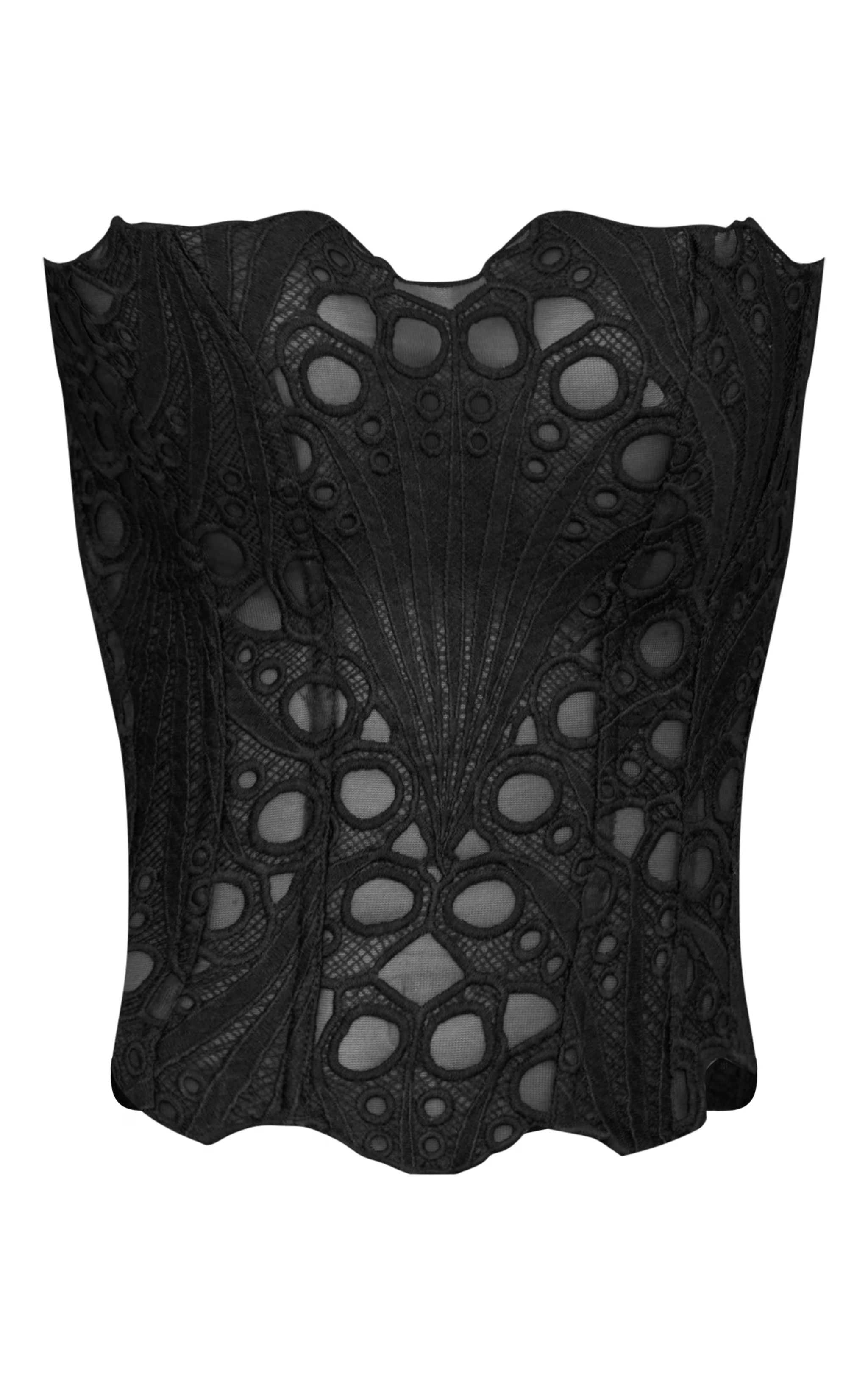 Black Textured Sheer Floral Lace Corset | PrettyLittleThing US