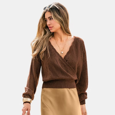 Cupshe Women's Cozy Chic Wrap Knit Reversible Sweater-XL-Brown | Target