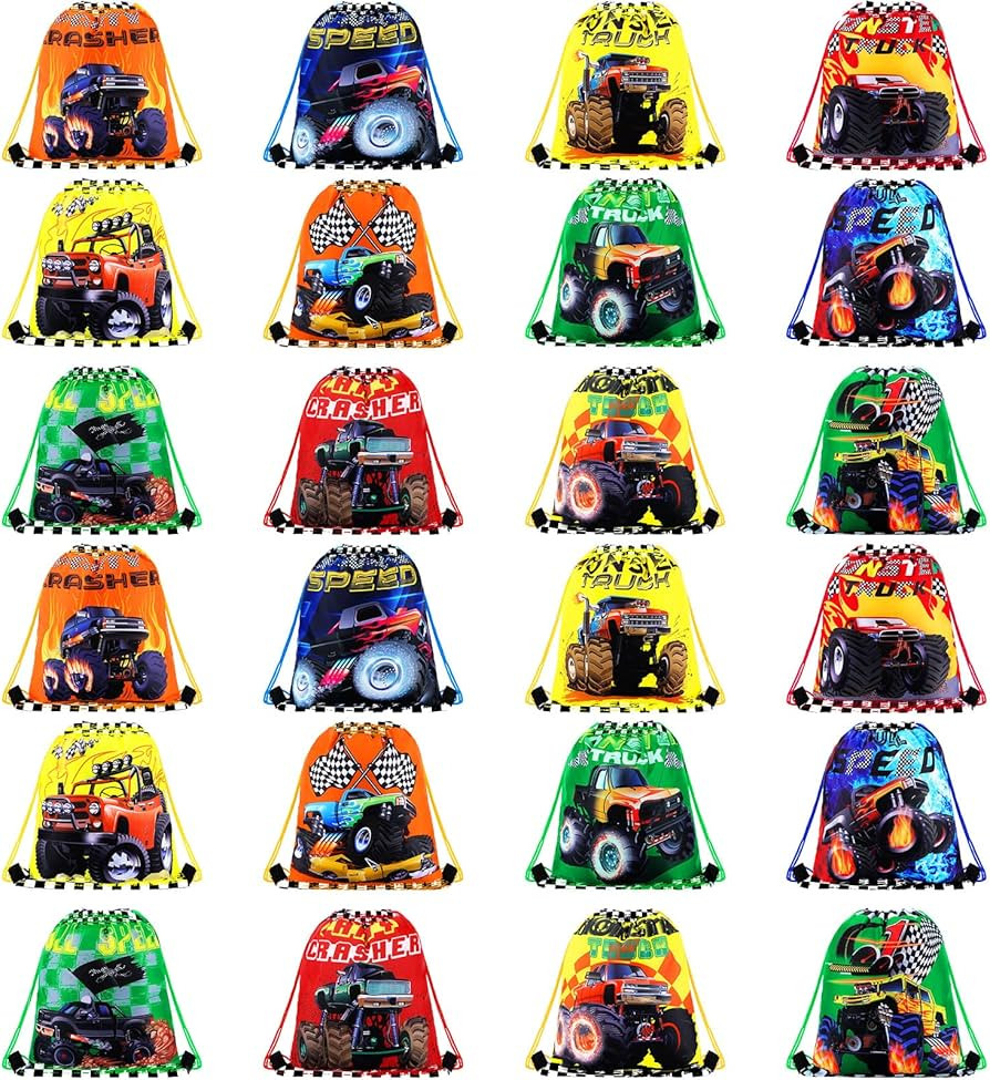 24 Pcs Truck Party Gifts Bags, Racing Truck Drawstring Backpack Colorful Truck Goodie Bags Candy ... | Amazon (US)