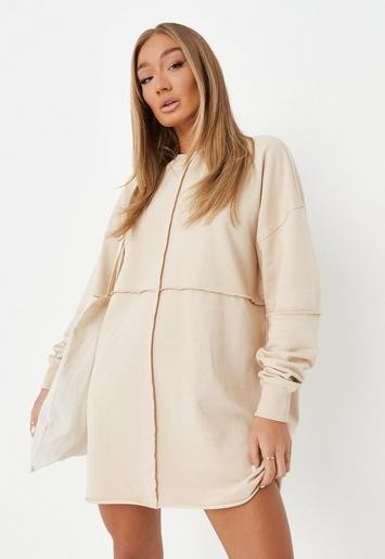 Missguided - Stone Exposed Seam Sweater Dress | Missguided (UK & IE)