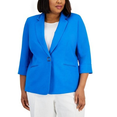 Kasper Womens Plus Size Linen-Blend Blazer Jacket, blue, 16W | Target