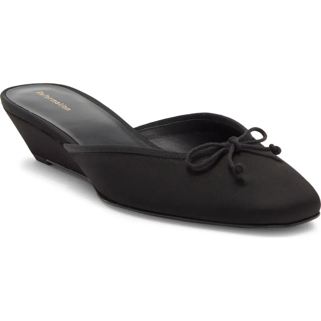 Reformation Tilda Wedge Heel Mule in Black Satin at Nordstrom Rack, Size 7.5 | Nordstrom Rack