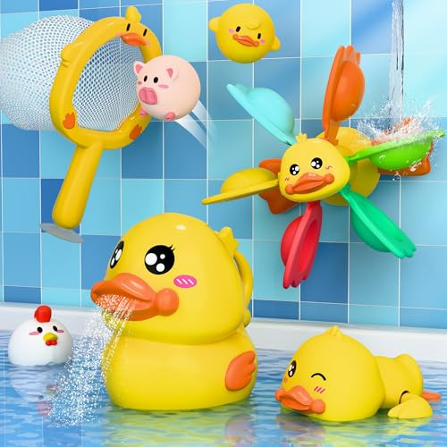 iPlay, iLearn Baby Duck Bath Toy, Toddler Bathtub Suction Water Spinner Gear, Kid Shower Fishing Game W/ Net, Light up Animal, Wind up Swimming Duck, Birthday Gift 6 9 12 Month 1 2 3 Year Old Boy Girl | Amazon (US)