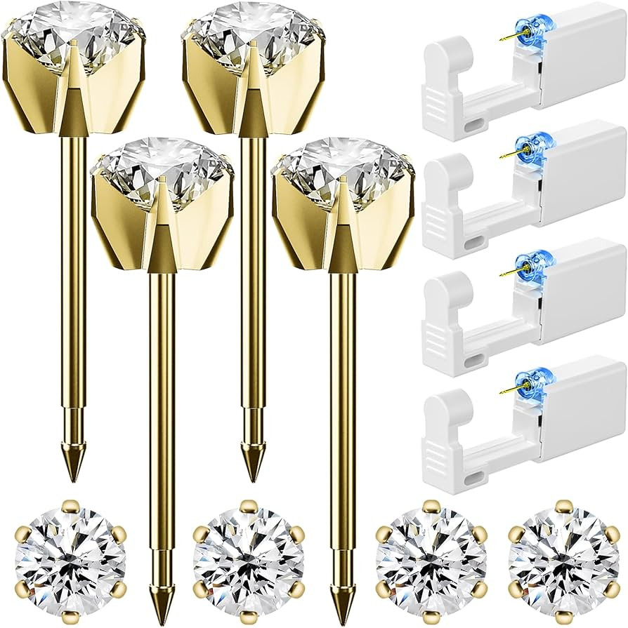 12 Pcs Ear Piercing Kit Disposable Ear Piercing Gun Kit with 4 Pcs 6 Prong Setting Cubic Zirconia... | Amazon (US)