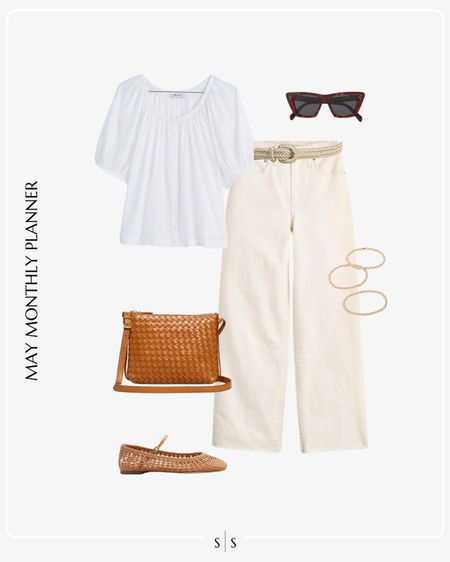 Monthly outfit planner: MAY: Spring looks | white denim, white blouse, woven bag, woven ballet flat, belt

See the entire calendar on thesarahstories.com ✨ 


#LTKStyleTip