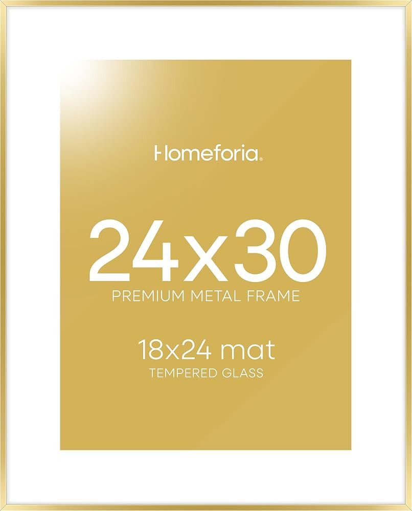 Homeforia 24x30 Picture Frame Gold, High End Metal 24 x 30 Poster Frames with 18 by 24 Mat Openin... | Amazon (US)