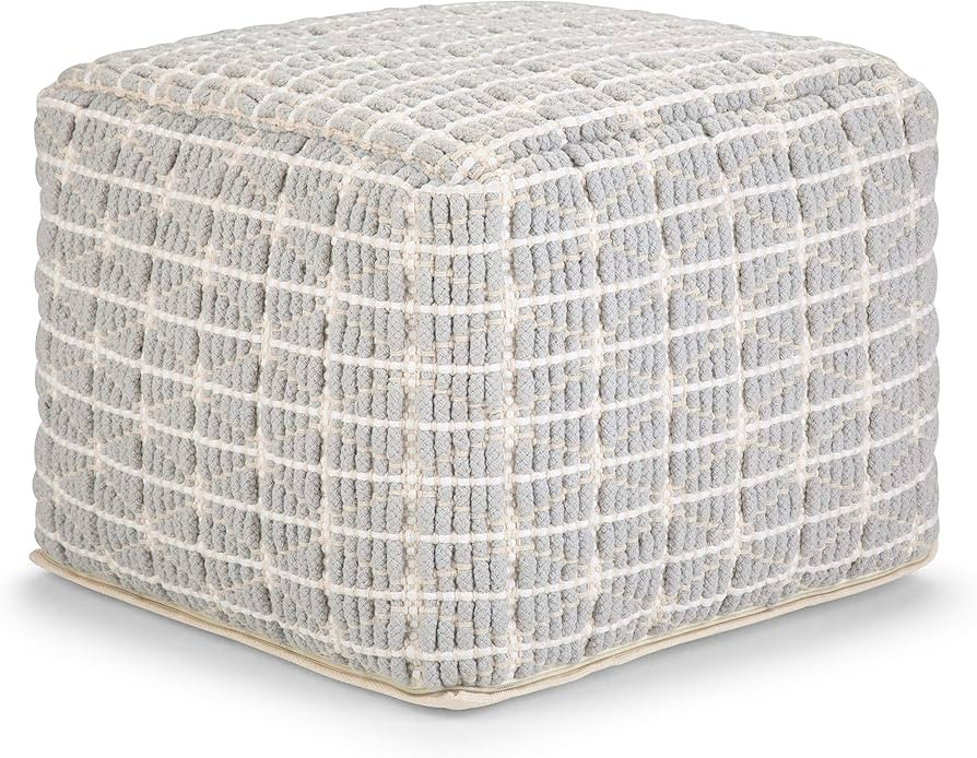 SIMPLIHOME Noreen 18 Inch Boho Square Pouf in Light Blue, White and Handloom Woven Pattern, For t... | Amazon (US)