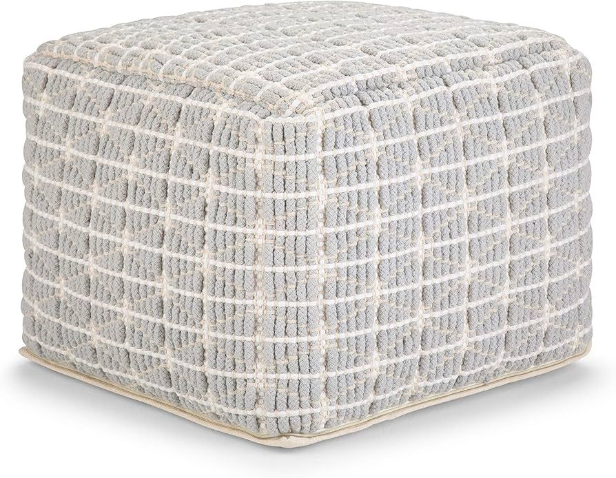 SIMPLIHOME Noreen 18 Inch Boho Square Pouf in Light Blue, White and Handloom Woven Pattern, For t... | Amazon (US)