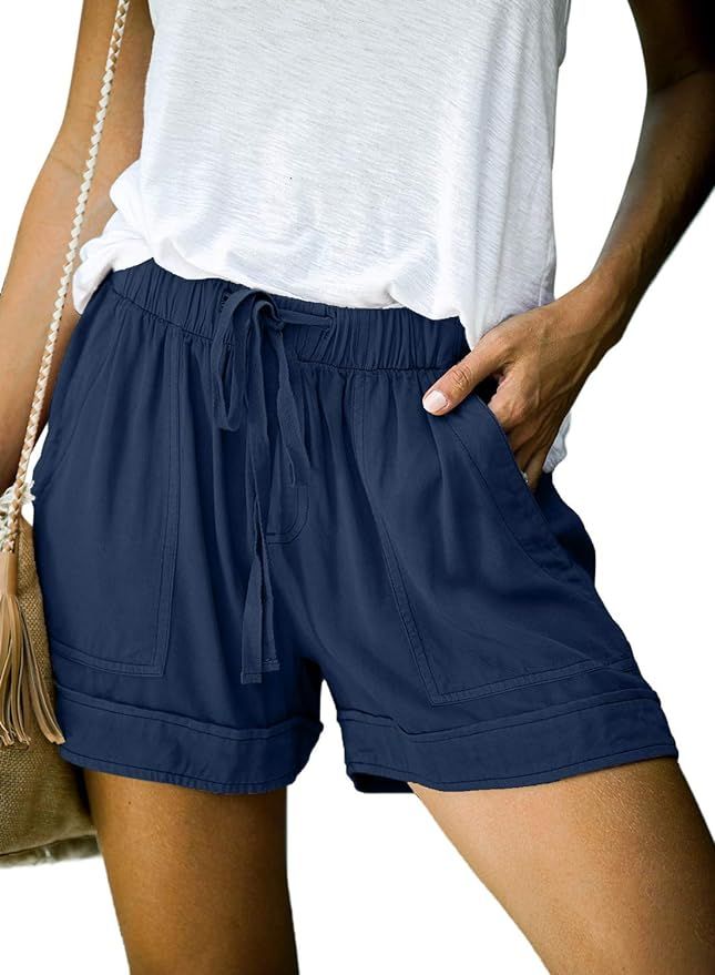 CILKOO Womens Comfy Drawstring Casual Elastic Waist Pocketed Shorts(S-XXL) | Amazon (US)