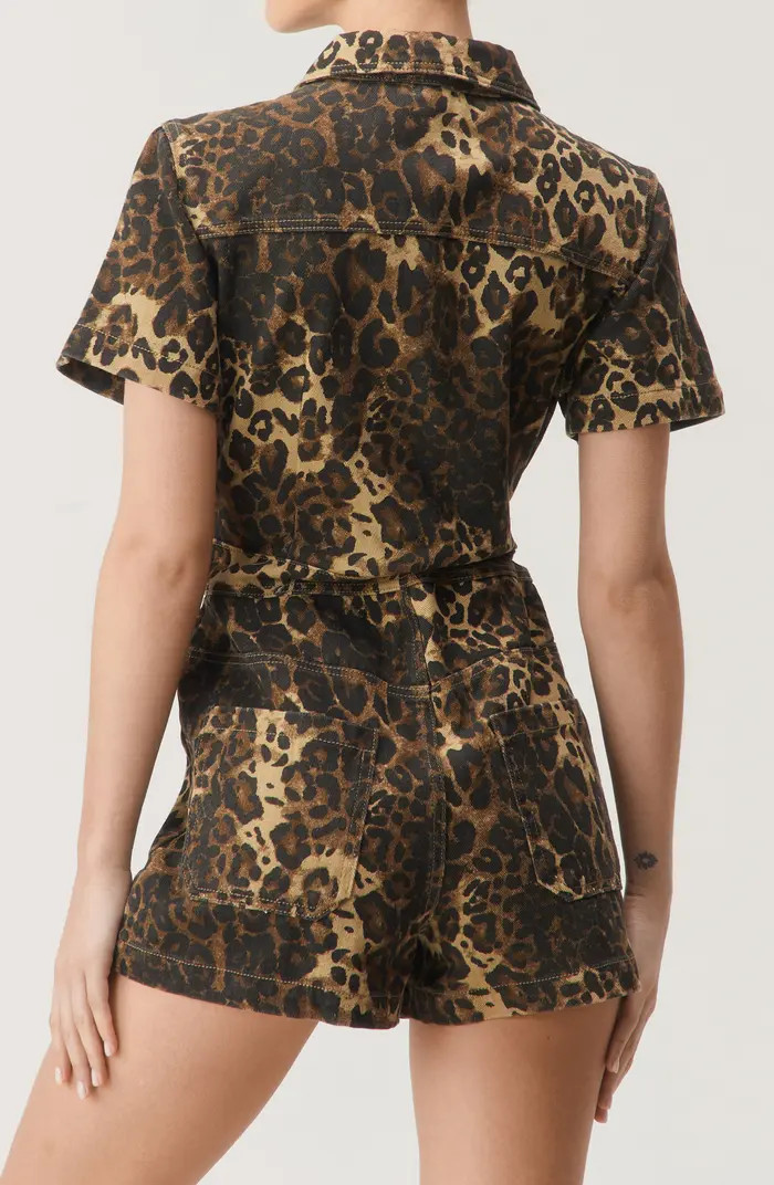 NASTY GAL Leopard Print Denim Romper | Nordstrom | Nordstrom