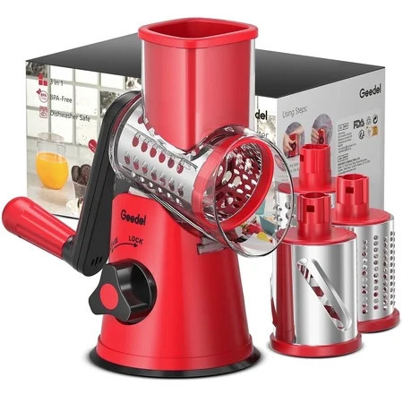 Geedel Rotary Cheese Grater, Kitchen Grater Vegetable Slicer with 3 Interchangeable Blades, Powerful Suction, Dishwasher Safe, Easy to Clean Grater for Vegetable, Fruit, Nuts | Walmart (US)
