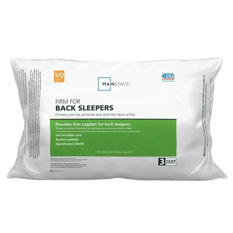 Mainstays Firm Bed Pillow, Ideal for Back Sleepers, 100% Polyester, Standard/Queen, White | Walmart (US)
