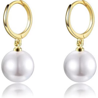 Gold Shell Pearl Drop Hoops: Handmade Lightweight Dangle Earrings with Red Accents | Target