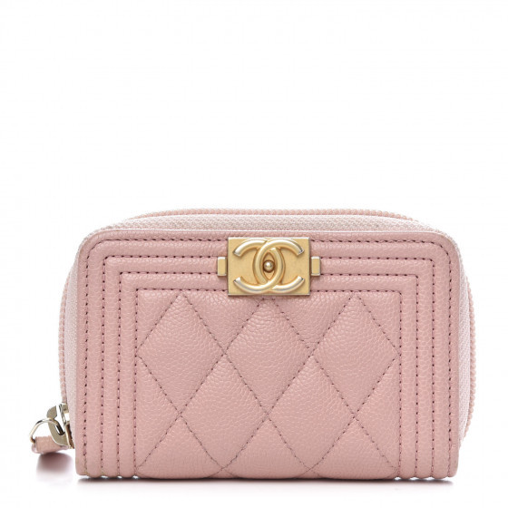 CHANEL Caviar Quilted Boy Zip Around Coin Purse Wallet Light Pink | Fashionphile
