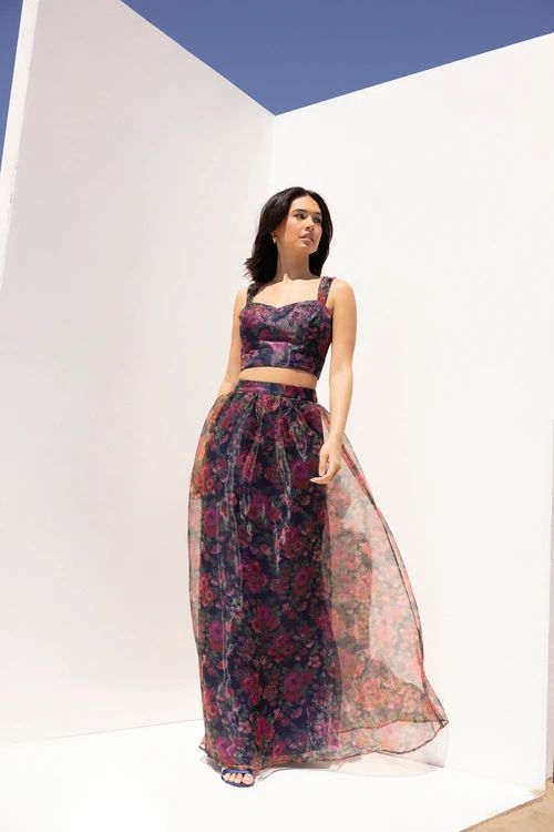 Exceptional Event Navy Blue Floral Print Two-Piece Maxi Dress | Lulus (US)