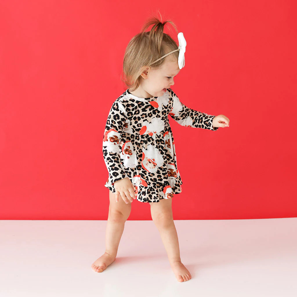 Leopard Beige Ruffled Baby Bodysuit Dress | Lana Claus | Posh Peanut