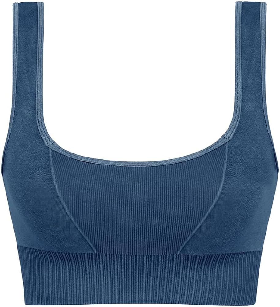 ODODOS Seamless Square Neck Sports Bra for Women Ribbed Crop Tank Casual Low Back Cropped Tops | Amazon (US)