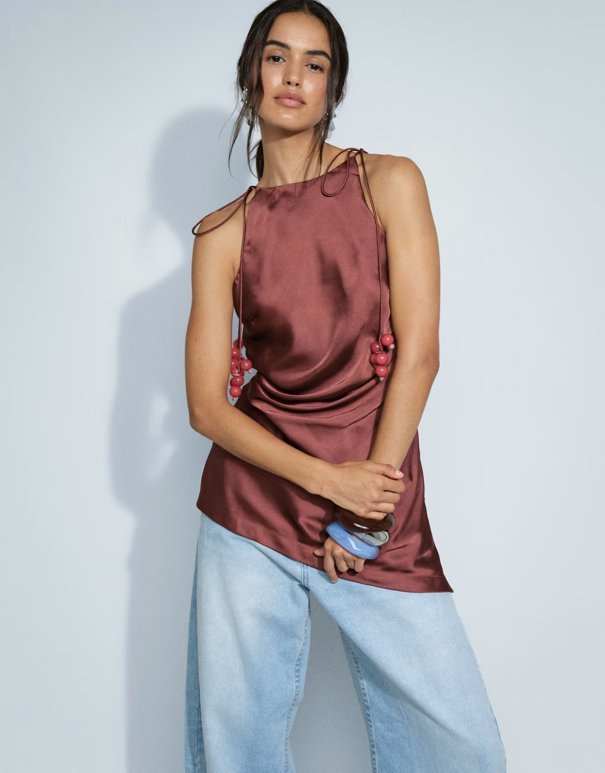 ASOS DESIGN high neck grape beading top in cherry | ASOS (Global)