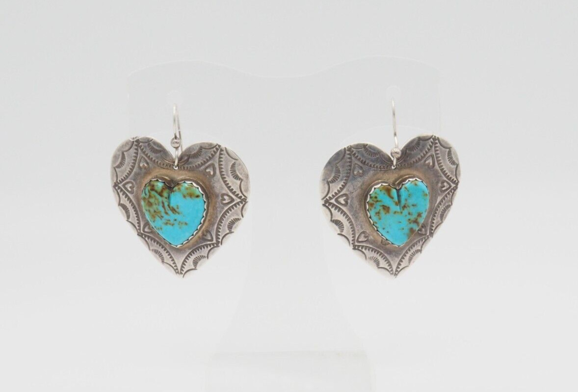 VTG Joan Slifka Native American Concho sterling silver turquoise hearts earrings | eBay US
