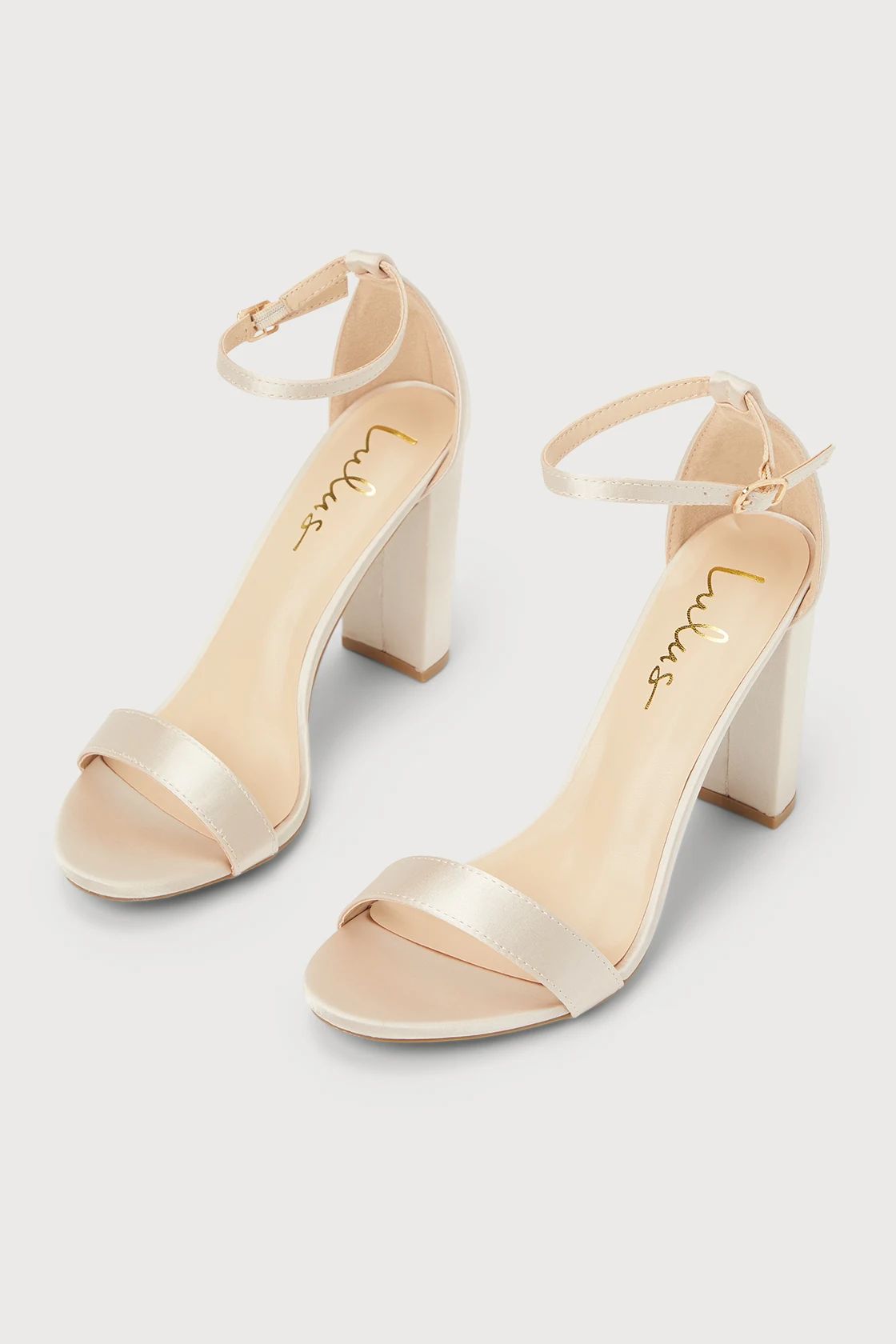 Taylor Champagne Satin Ankle Strap Heels | Lulus (US)