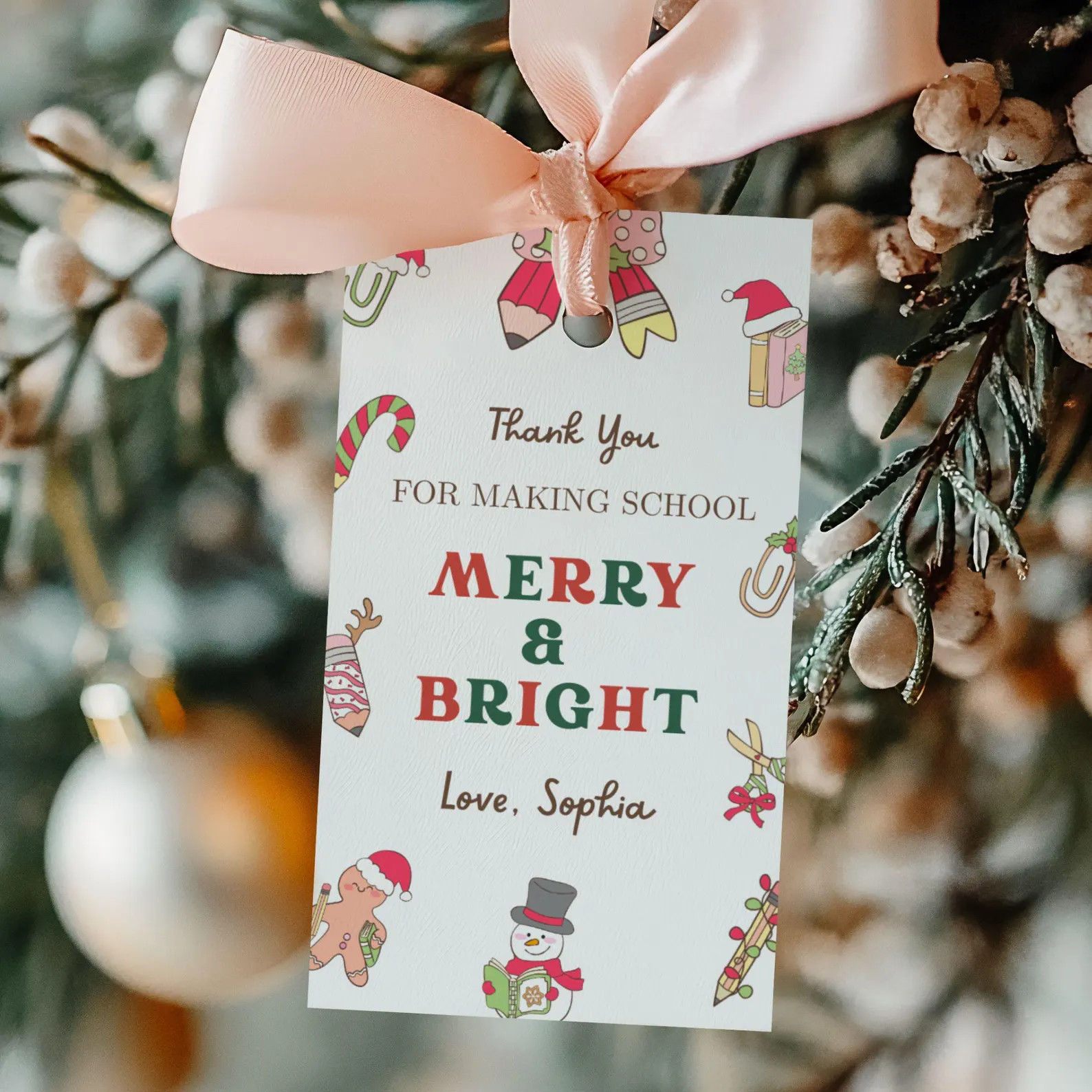 Editable Christmas Teacher Gift Tag Template, Printable Thank You, Kids Class Holiday Favor, Teac... | Etsy (US)