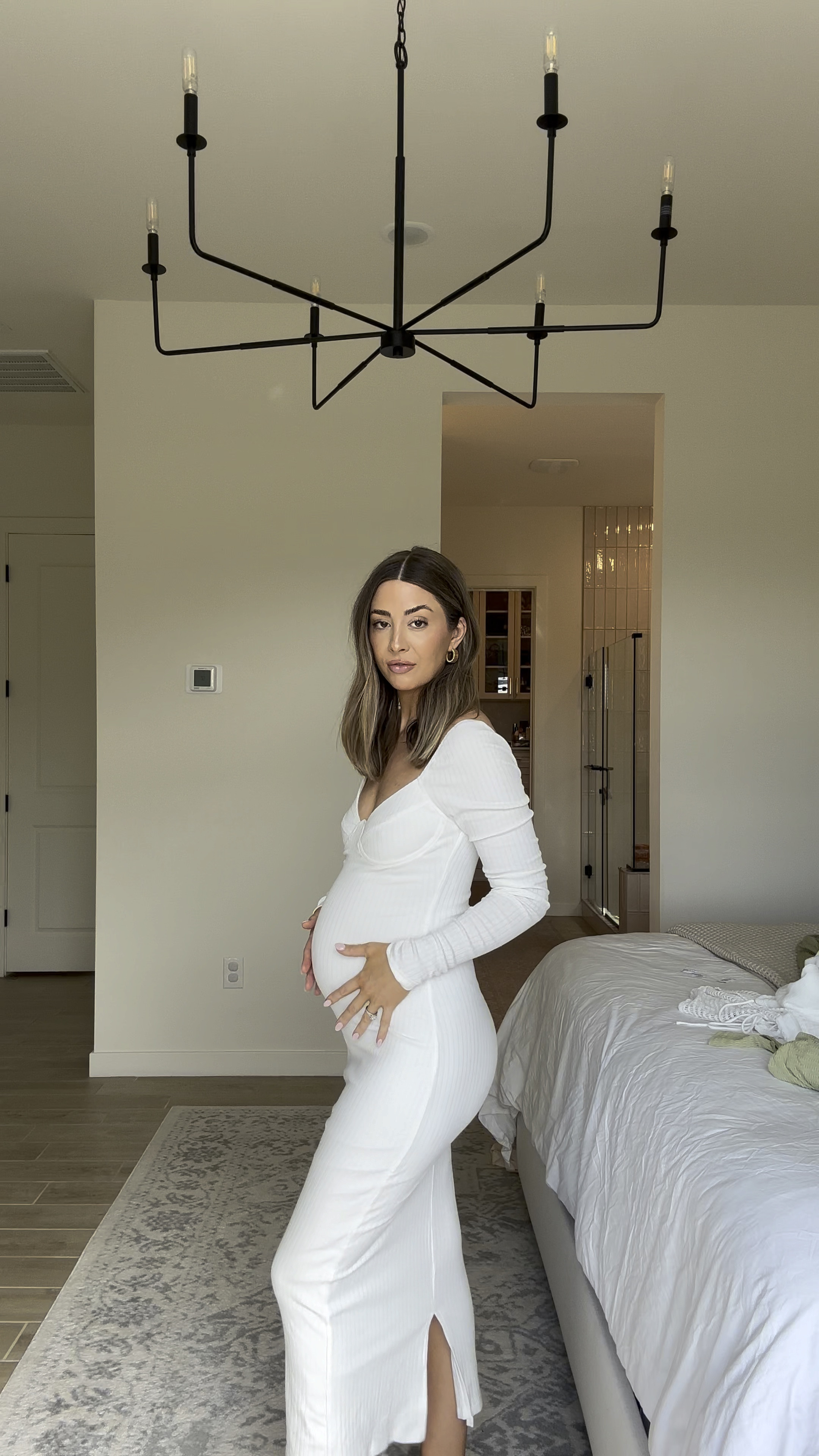 White long sleeved dress love this for our beach vacation! Wearing a small at 25 weeks pregnant - runs a little big but not much - I’d recommend tts or if in between sizing down. 

#LTKbump #LTKfindsunder100 #LTKSeasonal