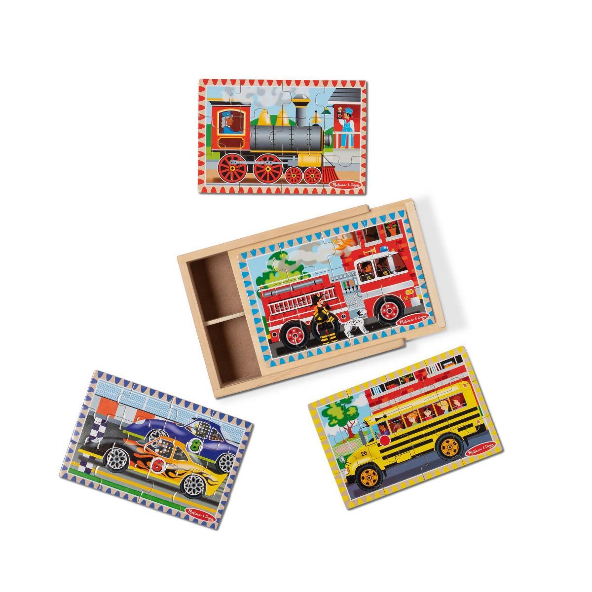 Melissa & Doug Vehicles 4-in-1 Wooden Jigsaw Puzzles in a Storage Box - 48pc | Target