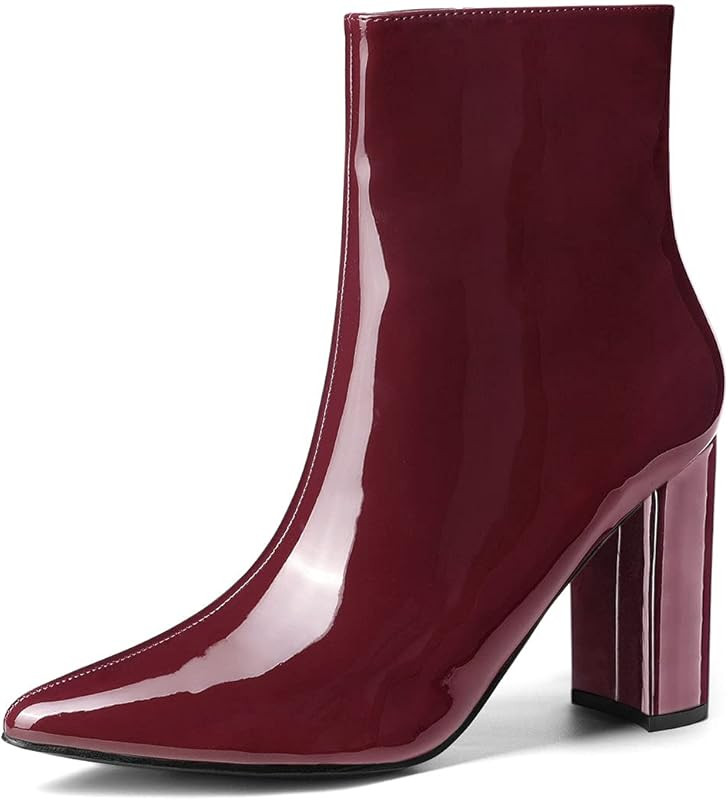 Allegra K Women's Chunky Heel Pointed Toe Zipper Ankle Boots | Amazon (US)