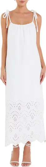 English Factory Eyelet Tie Back Linen Blend Sundress | Nordstrom | Nordstrom