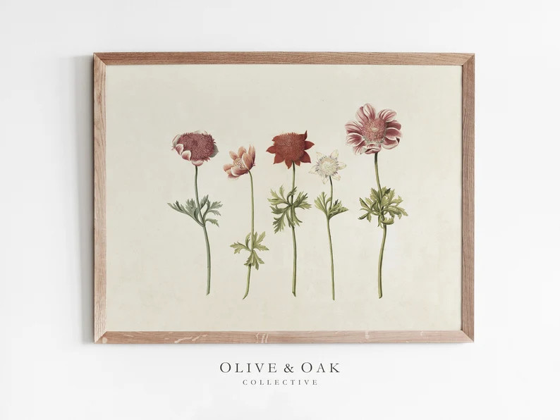 Antique Flower Drawing / Rustic Botanical Drawing / Country Decor PRINTABLE / #98 - Etsy | Etsy (US)