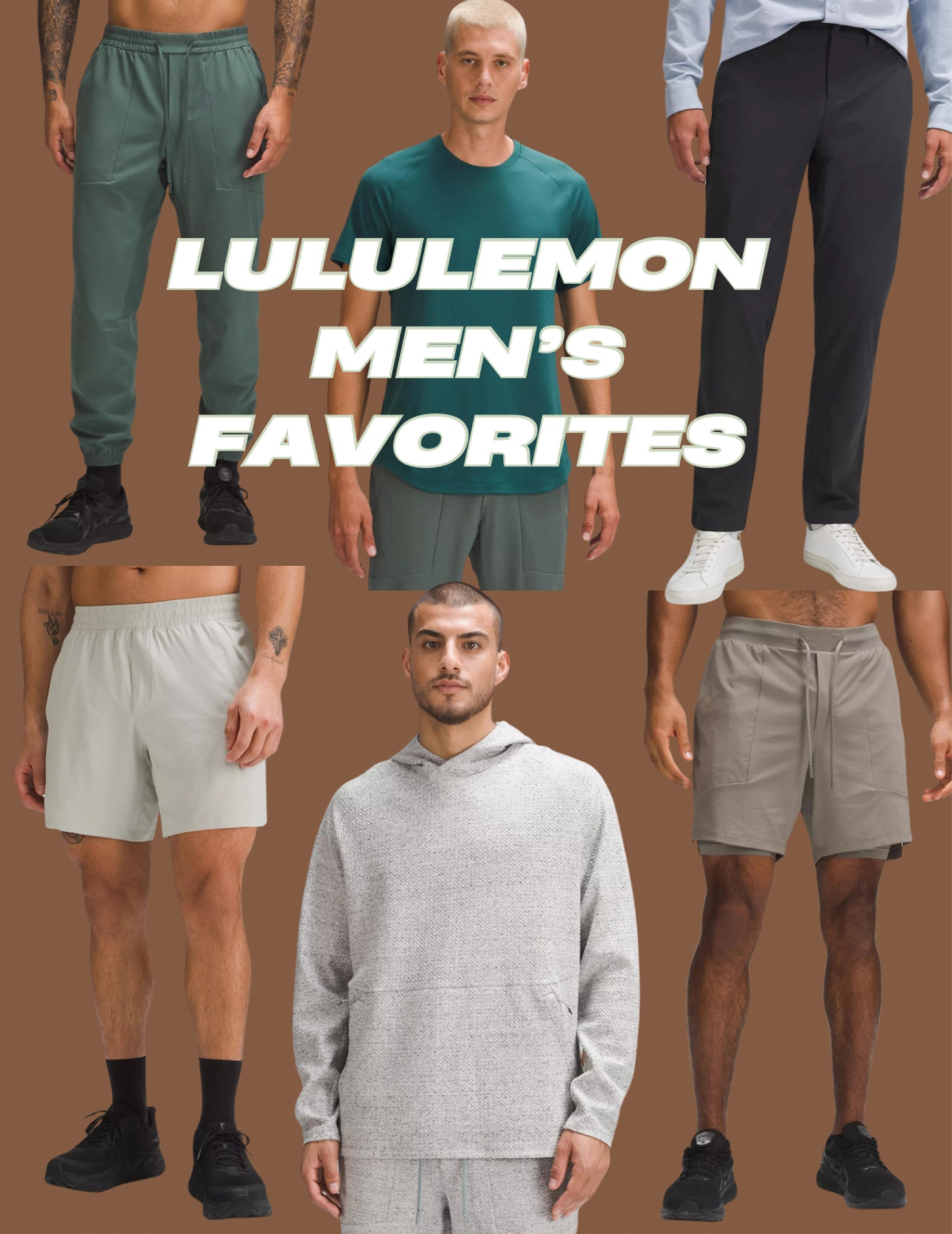 Caleb owns all of these and lives in them! He is a size large in Lululemon. The license to train line is by far his favorite - the fabric is extremely durable! It does not snag when he rubs heavy weights against them. The lace breaker shorts are his favorite for everyday and cardio. The ABC trousers he wears for work and nice casual events! The warpstream fabric is SO comfortable! 

#LTKGiftGuide #LTKfitness #LTKmens